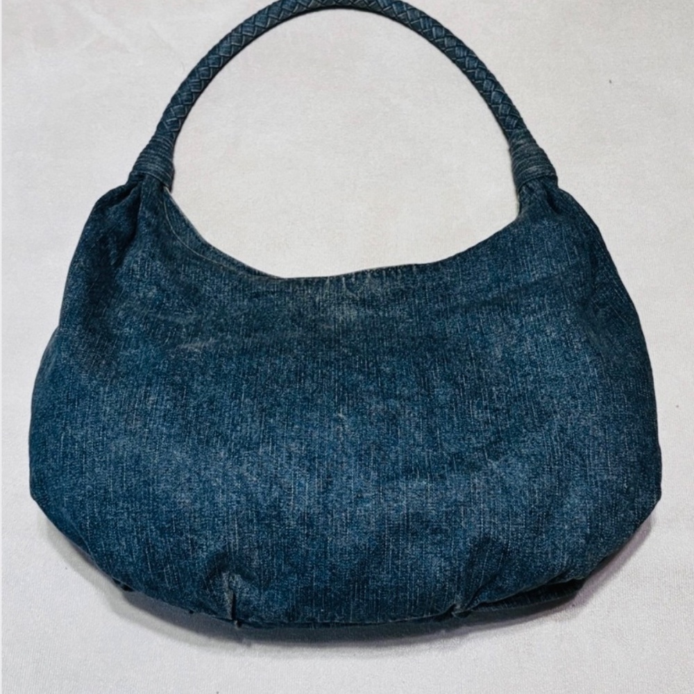Fiorucci Hobo Bag Denim Blue Top Handle Studded  Zip Around - Picture 3 of 7